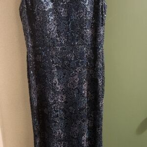 Alex Evenings Blue Sequin Lace Maxi Dress